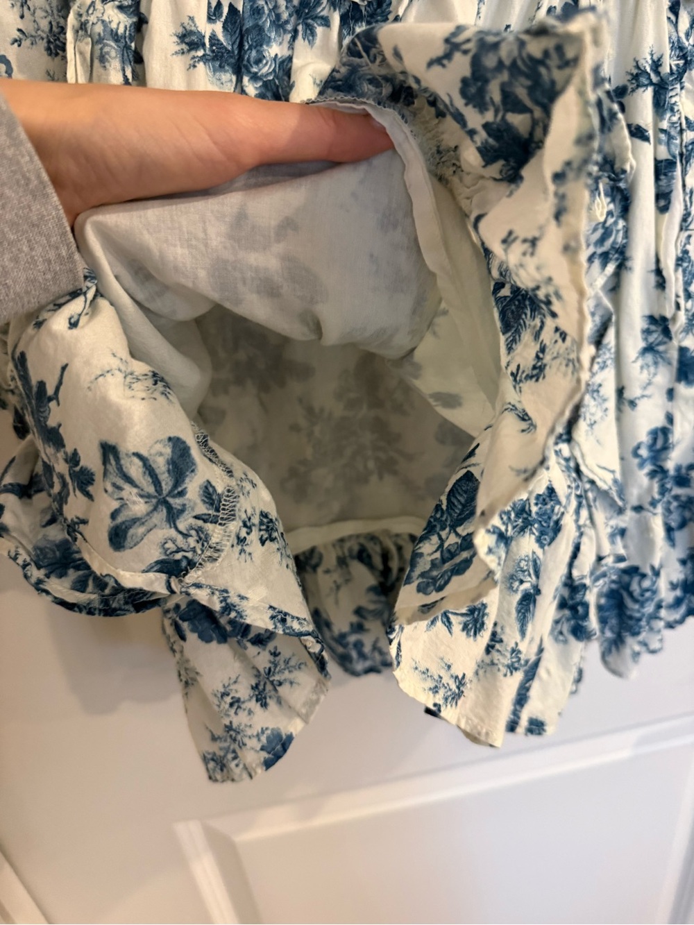 Gap x LoveShackFancy Blue Floral Ruffle Long Sleeve Mini Dress - Picture 8 of 10
